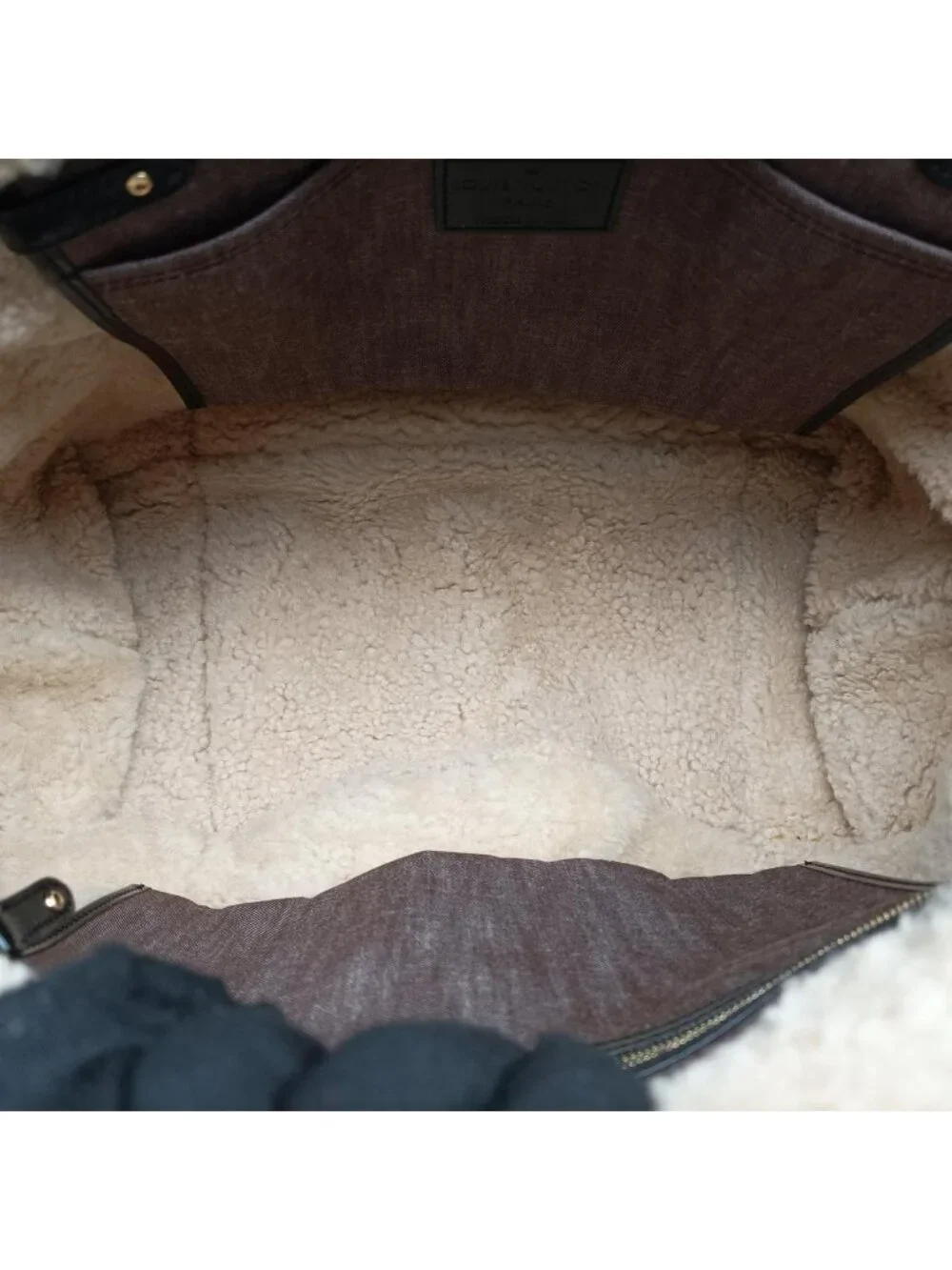 Louis Vuitton Monogram Shearling Tote Brown Cream Patent